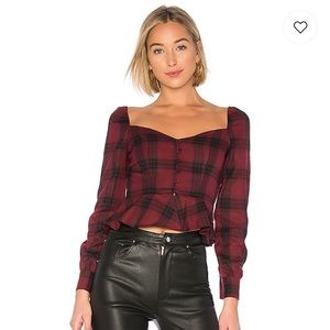 Revolve Superdown Marrie Flannel Puff Sleeve Top